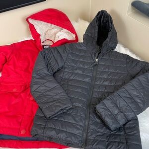 Lands End  Red down parka and Black poly fill Hooded Jacket 8